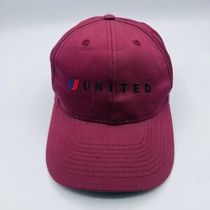 Vtg UNITED‎ AIRLINES Tulip Logo SnapBack Baseball Cap Hat Toppers Brand Maroon